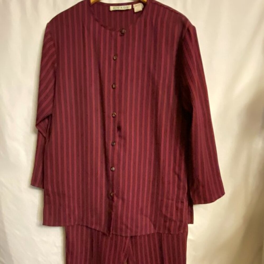 CHAUS Burgundy/Black Stripe Pant Suit Size 12